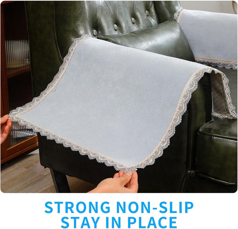 MINJIATEX Couch arm Covers,Non-Slip lace Sofa arm Covers Set of 2 Washable Sofa armrests Cover for Living Room Recliner Chair arm Cover Protectors for Leather armrest (YC-Light Gray) - Image 4